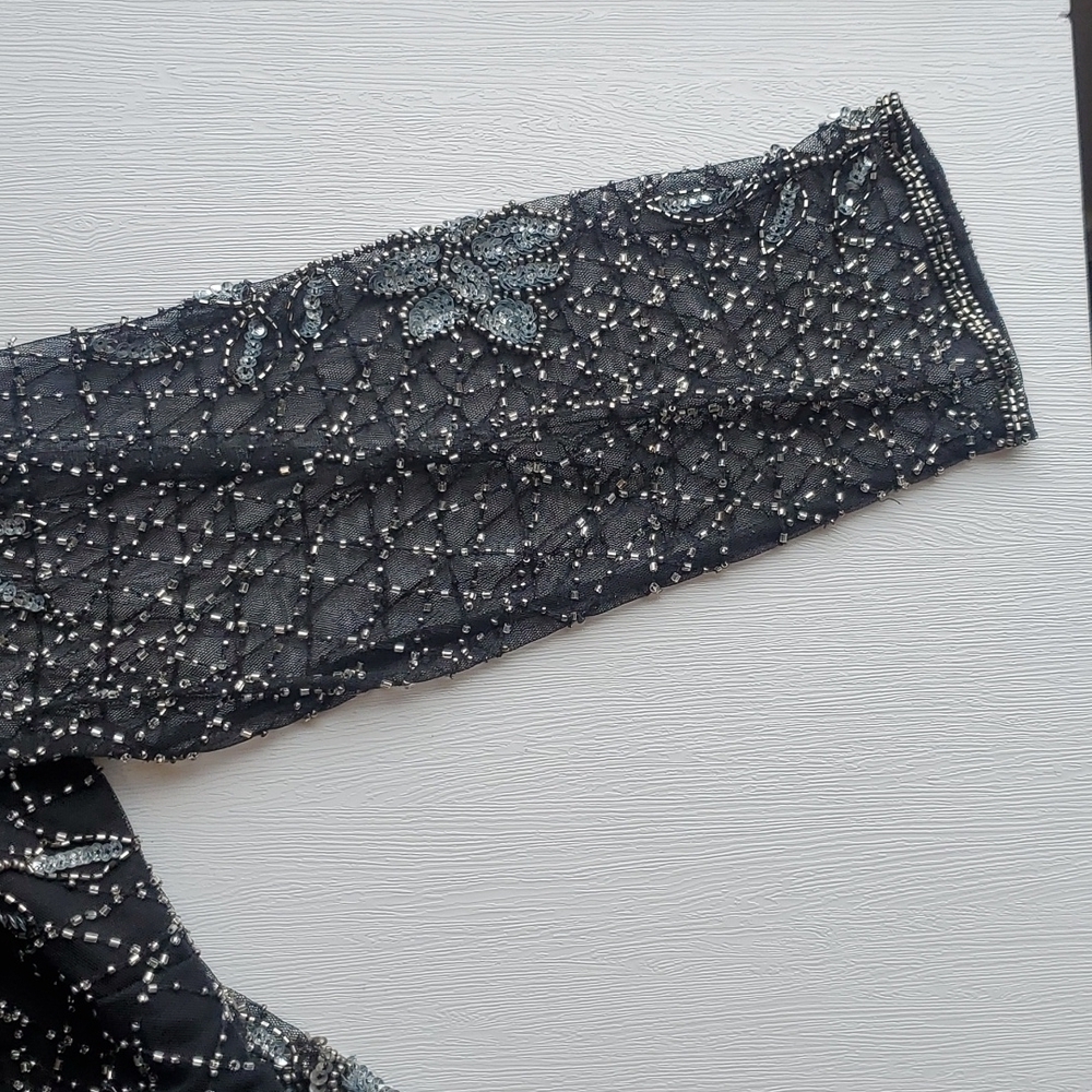 Pisarro Nights Black Vintage Maxi Beaded Sequin Gown 8 - Picture 5 of 8
